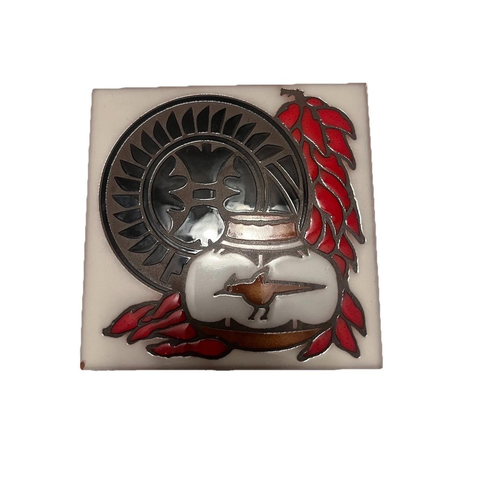 Masterworks Ceramic Art Tile Trivet Coaster Chili Peppers‎ made in USA